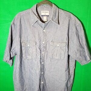 High Sierra Men Large Button Up Blue Rugged Outdoors Camp Hiking Denim Shirt